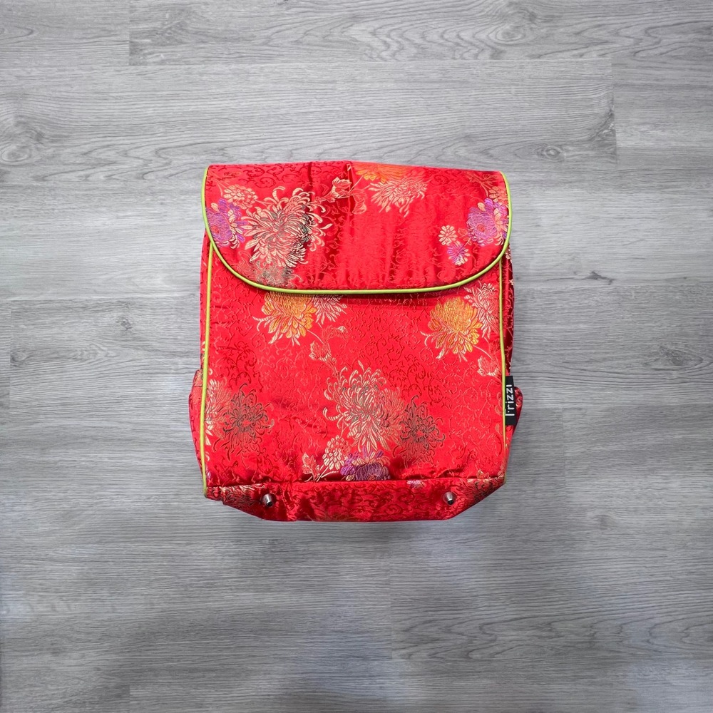 Frizzi Red Floral Satin Brocade Convertible Messenger‎ Backpack Diaper Bag